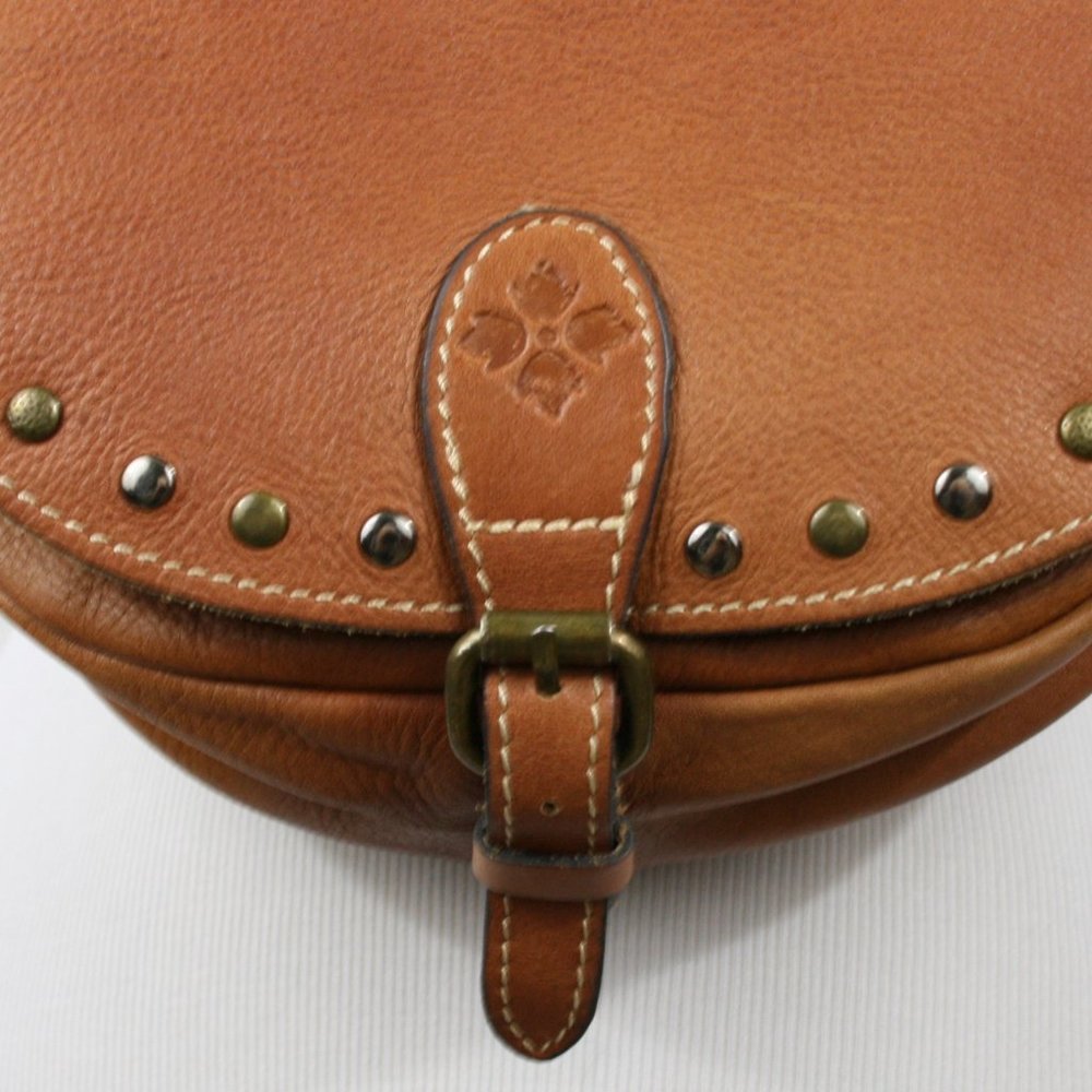 Patricia Nash Brown Italian Pebble Leather Crossbody Saddle Bag w/ Rivets VGC - Picture 3 of 14